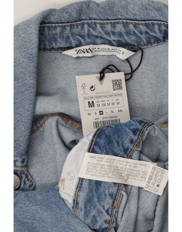 Zara Mujer Denim Playsuit UK 12 Algodón Azul Medio