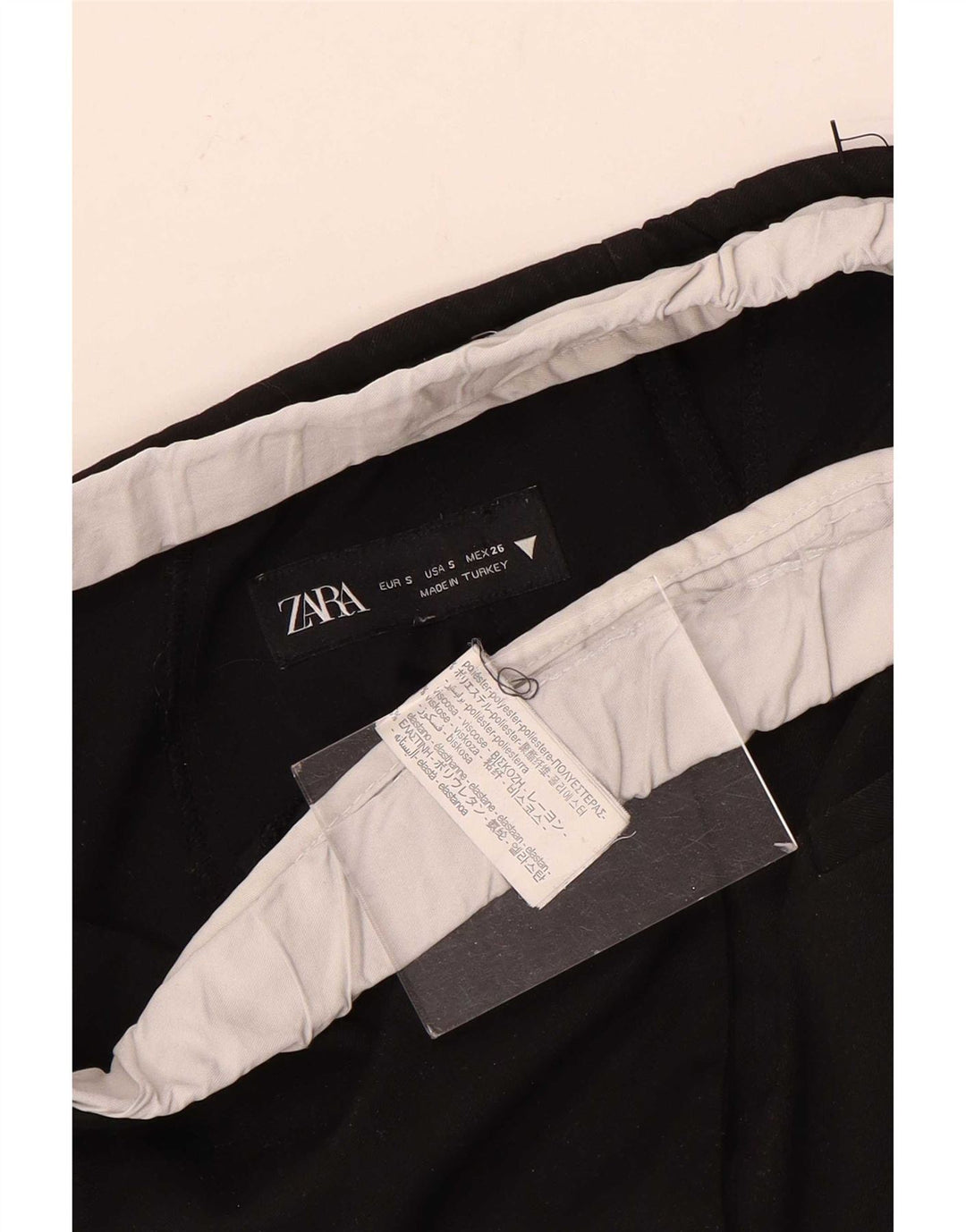 Zara Mujer Pantalón Ancho Ancho Small W26 L30 Poliéster Negro
