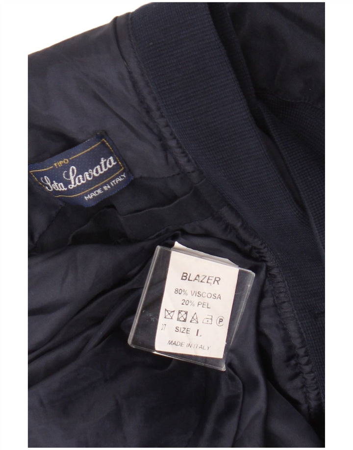 Vintage hombres bombardero chaqueta Reino Unido 40 grande seda azul marino