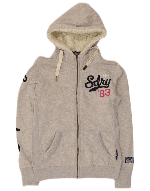 Superdry Sudadera con capucha y cremallera gráfica para mujer Reino Unido 40 Algodón gris medio