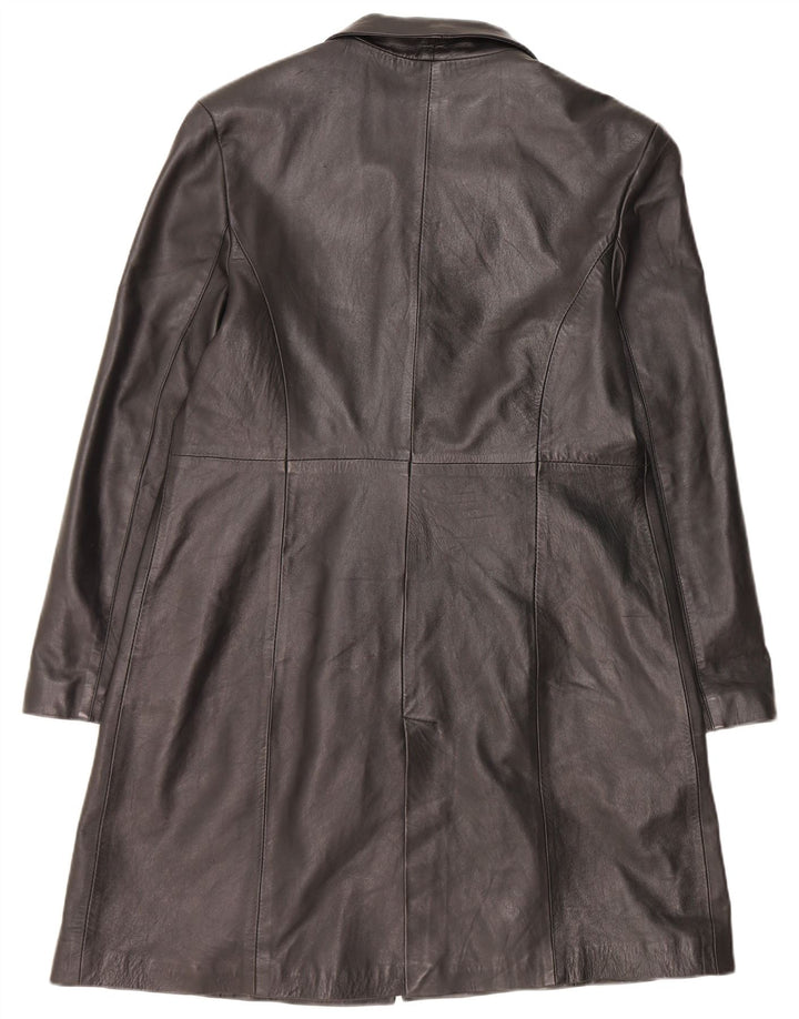 Vintage mujer cuero abrigo Reino Unido 14 medio negro