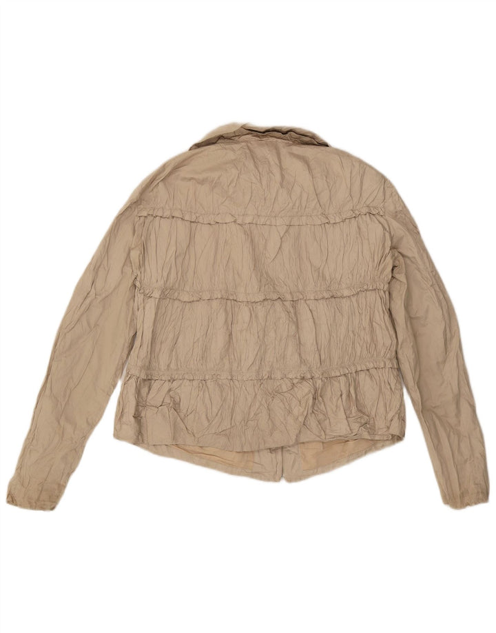 Zara Mujer Crop Bomber Jacket UK 40 Grande Algodón Beige