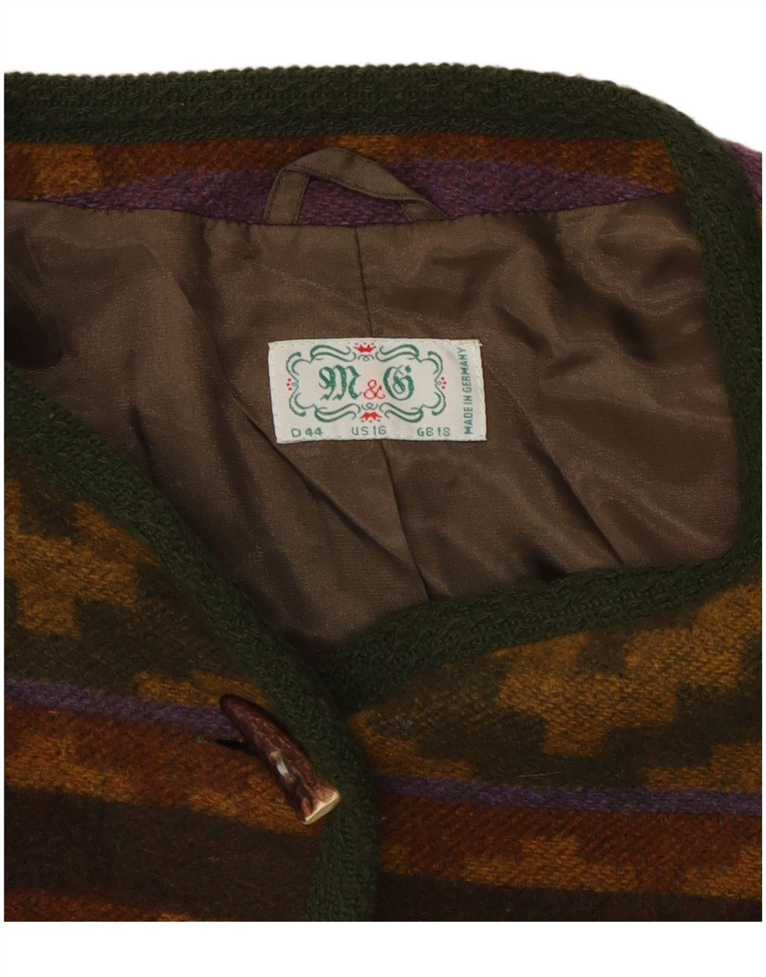 Vintage mujer Cardigan suéter Reino Unido 18 XL lana geométrica multicolor