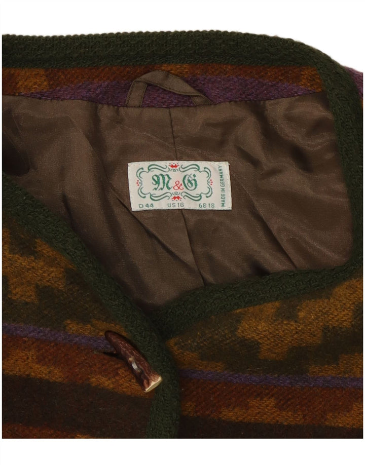 Vintage mujer Cardigan suéter Reino Unido 18 XL lana geométrica multicolor