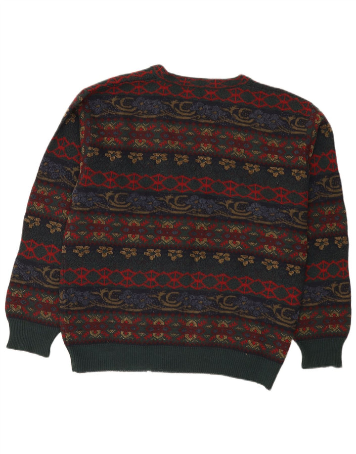 Vintage hombres Cardigan suéter grande multicolor Fair Isle acrílico