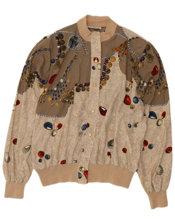 Marcello Cioni Chaqueta bomber gráfica para mujer IT 50 XL Bloque de color beige
