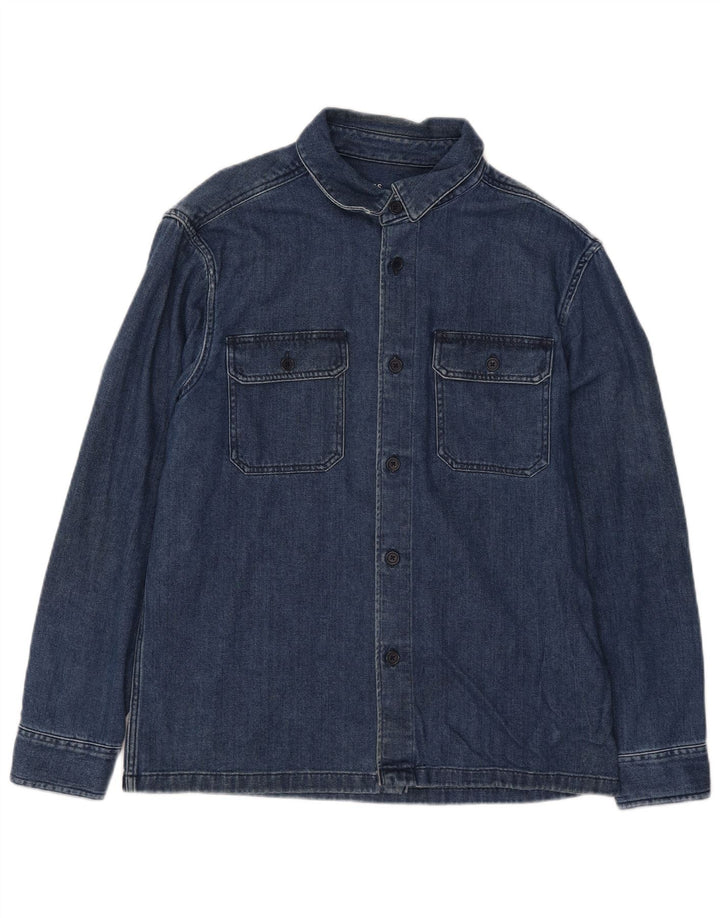Marks & Spencer Hombre Sobrecamisa Camisa Vaquera Grande Azul Algodón Clásico