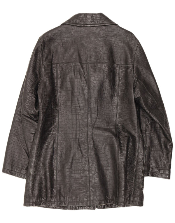 Conbipel Abrigo de cuero para mujer UK 40 Mediano Negro Estampado animal Clásico