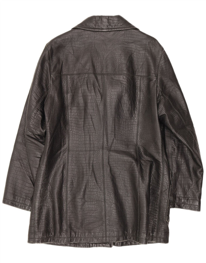 Conbipel Abrigo de cuero para mujer UK 40 Mediano Negro Estampado animal Clásico