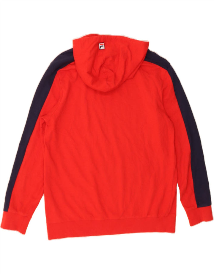 FILA Mens Graphic Hoodie Jumper Medium Red Colourblock Cotton Vintage Fila and Second-Hand Fila from Messina Hembry 