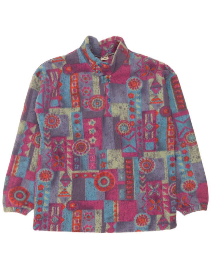 Vintage hombres botón cuello polar jumper XL poliéster geométrico multicolor