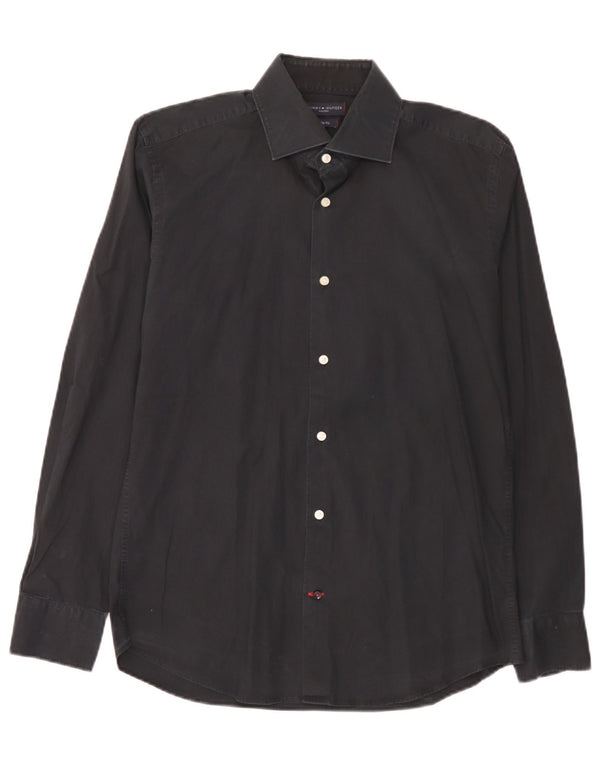 Tommy Hilfiger Camisa ajustada a medida para hombre Talla 40 15 3/4 Mediano Negro
