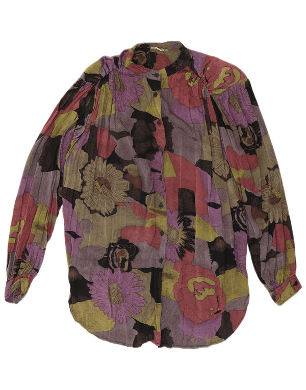 VINTAGE Mujer Camisa Larga Blusa EU 36/38 Medio Multicolor Floral