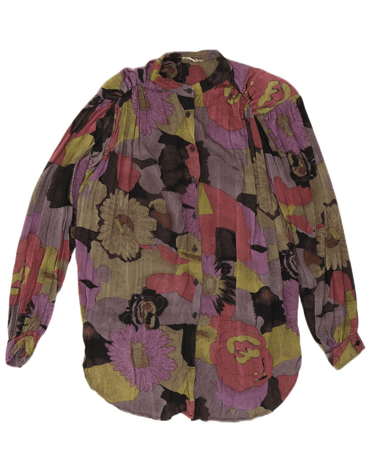 VINTAGE Mujer Camisa Larga Blusa EU 36/38 Medio Multicolor Floral