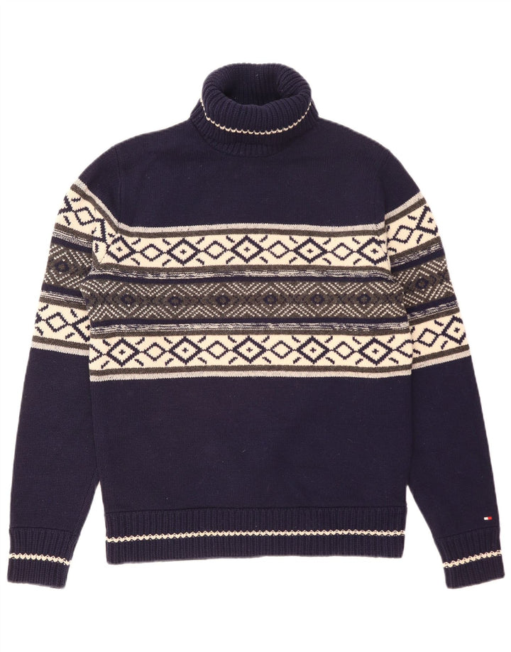 Tommy Hilfiger Suéter tipo jersey con cuello vuelto para hombre Azul marino mediano Fair Isle