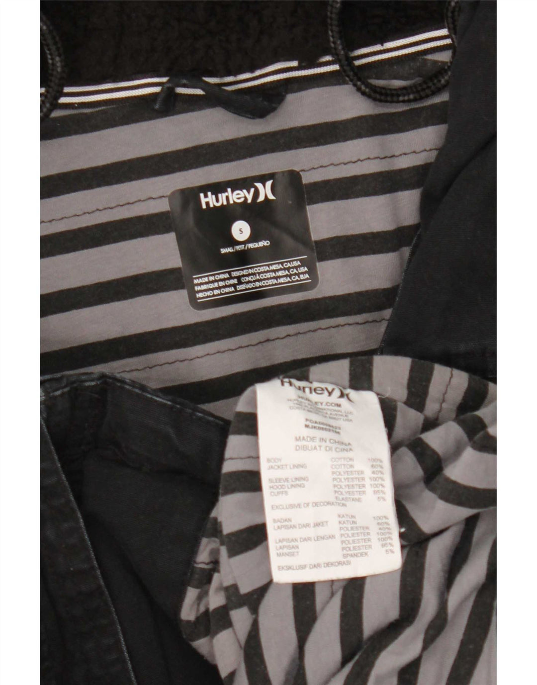 Hurley Parka con capucha para hombre, talla 36, algodón negro pequeño