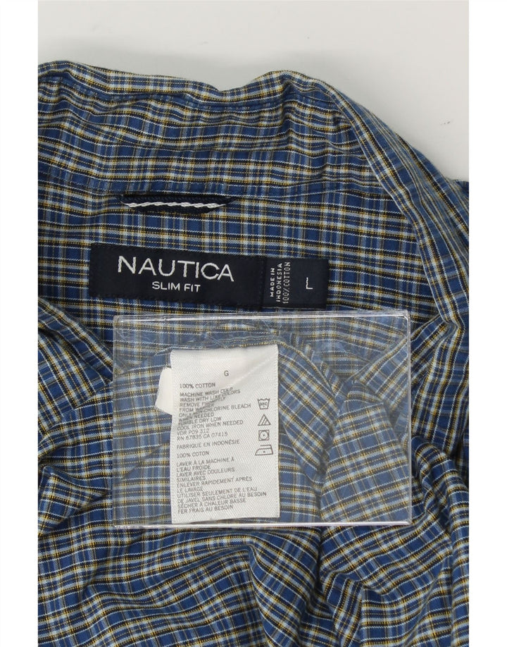 NAUTICA Mens Slim Fit Shirt Large Navy Blue Check Cotton Vintage Nautica and Second-Hand Nautica from Messina Hembry 