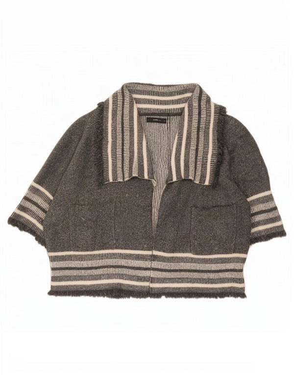 Zara Cárdigan extragrande de manga 3/4 para mujer, talla 44, color gris medio a rayas