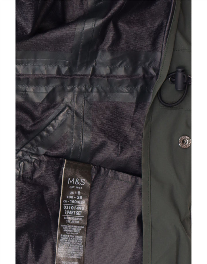 MARKS & SPENCER Parka con capucha para mujer UK 8 Small Verde Poliamida