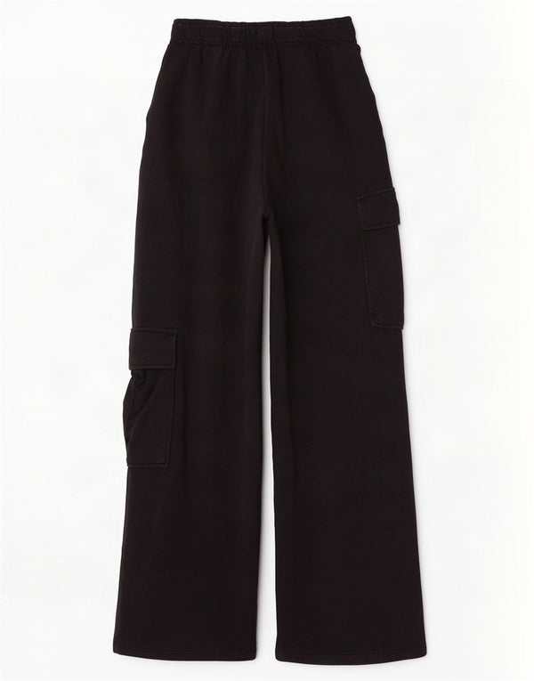 Zara Mujer Pantalones De Chándal Cargo De Pierna Ancha UK 8 Small Algodón Negro