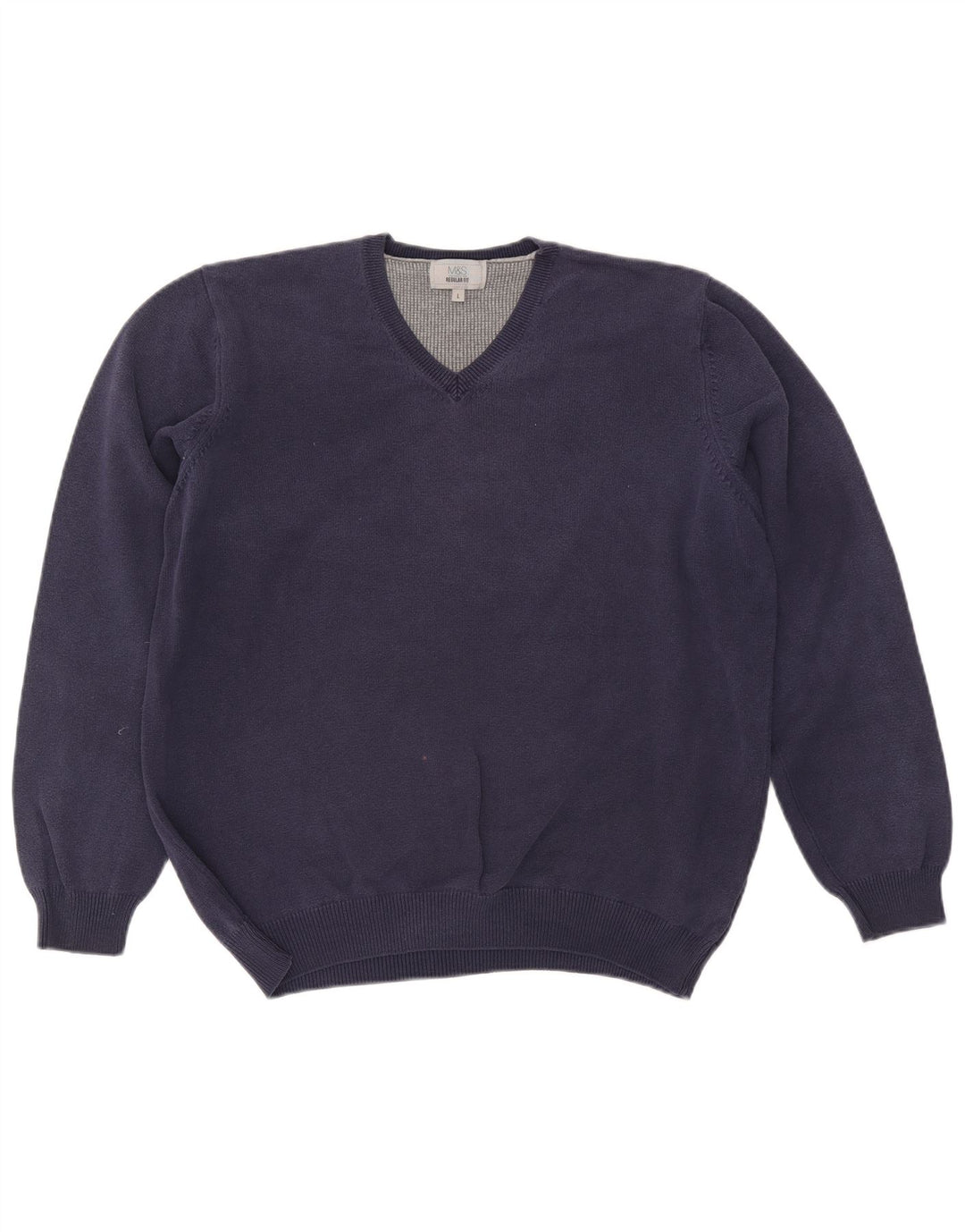 Marks & Spencer Jersey de corte regular con cuello en V para hombre, talla grande, azul marino