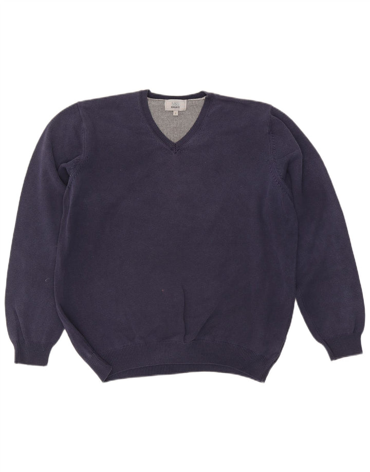 Marks & Spencer Jersey de corte regular con cuello en V para hombre, talla grande, azul marino