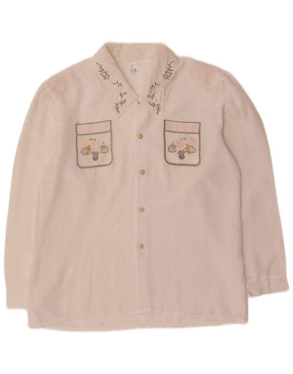 Vintage mujer camisa blusa Reino Unido 14 medio blanco floral