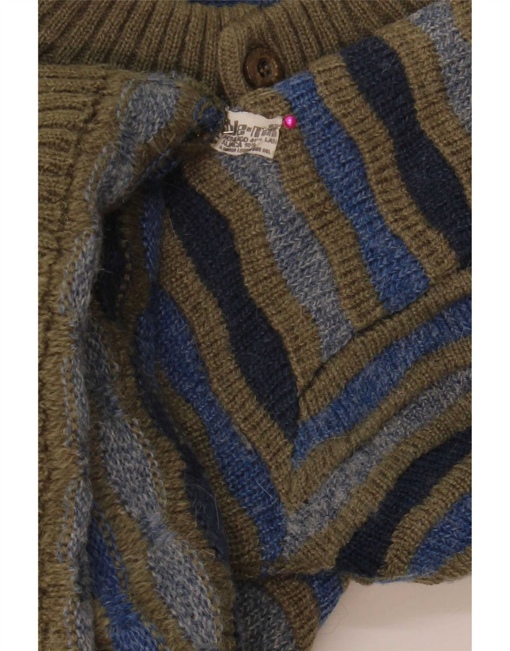 Vintage hombres botón cuello jersey suéter IT 48 medio multicolor rayas