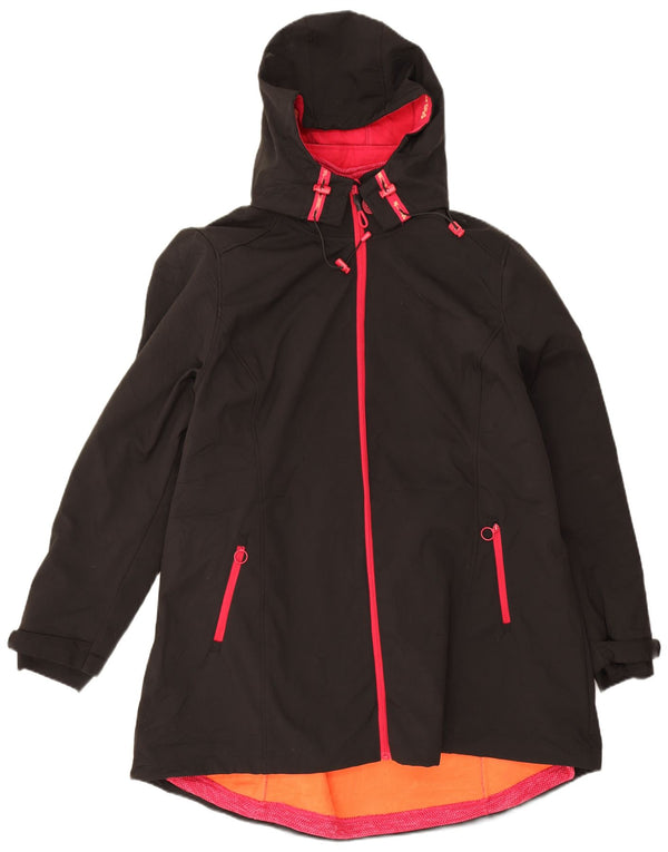 Vintage mujer con capucha suelta ajuste cortavientos chaqueta Reino Unido 18 XL poliéster negro