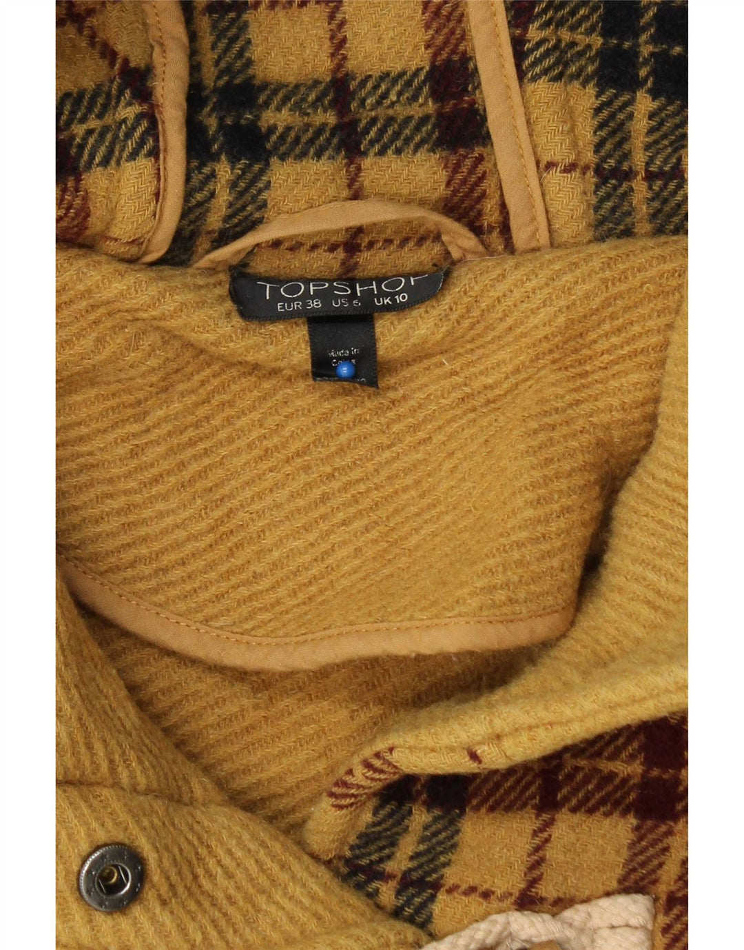 Topshop Chaqueta de lona con capucha para mujer UK 10 Small Yellow Check Wool