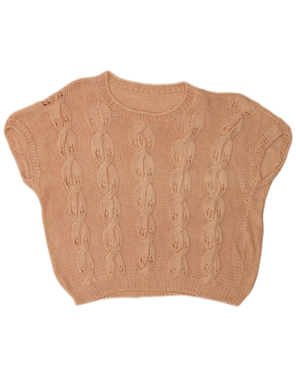 Vintage mujeres manga corta barco cuello jumper suéter Reino Unido 16 rosa grande
