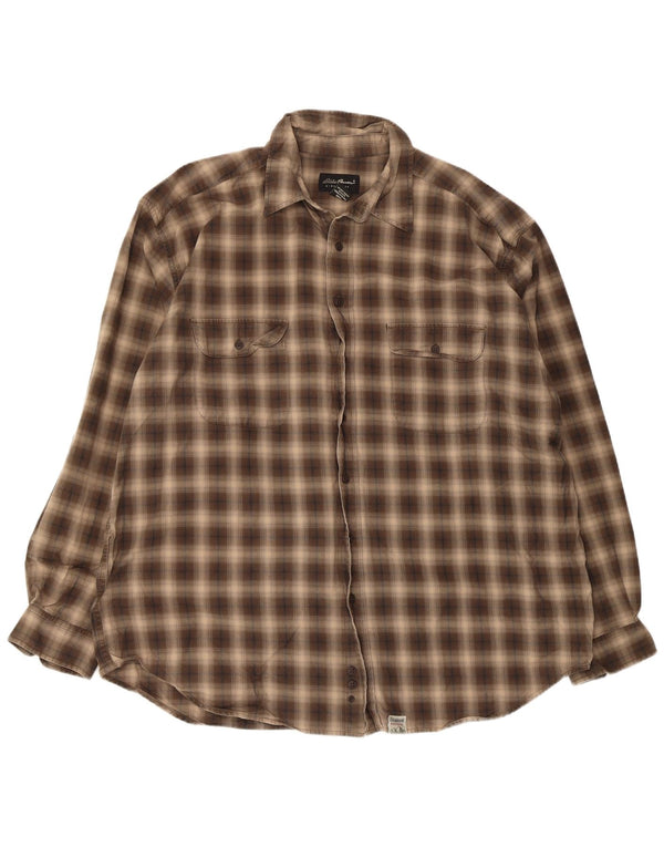 Eddie Bauer Camisa alta para hombre 2XL Algodón a cuadros beige