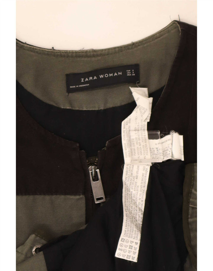 Zara Mujer Utility Jacket UK 10 Small Caqui Colorblock Viscosa