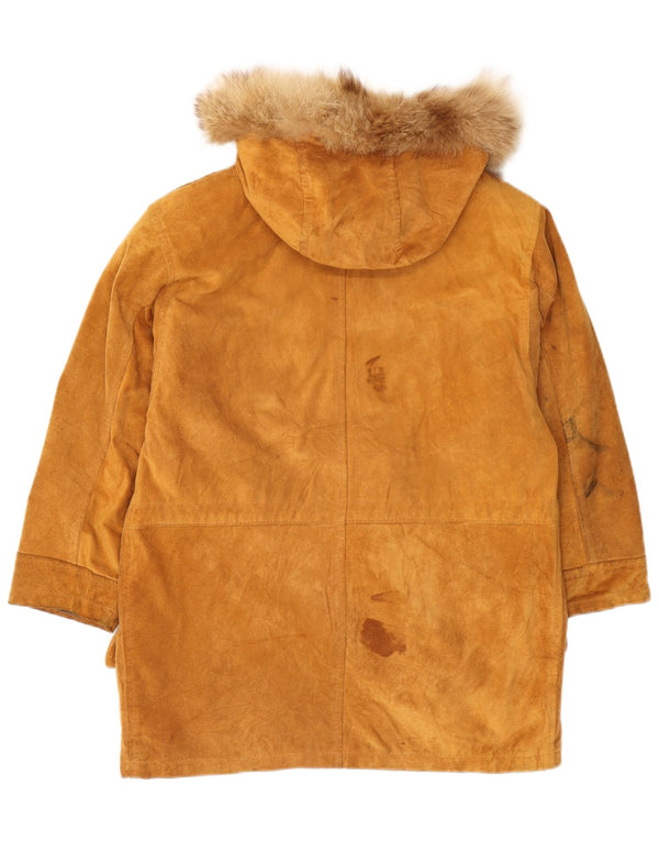 Vintage mujer con capucha ante Parka chaqueta EU 40 ante marrón medio