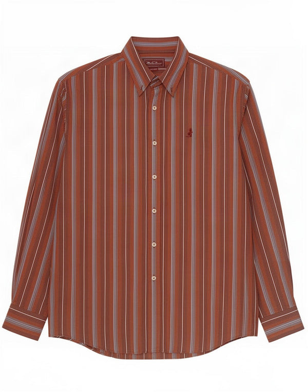 Camisa Marlboro Classics para hombre 2XL Algodón a rayas marrón