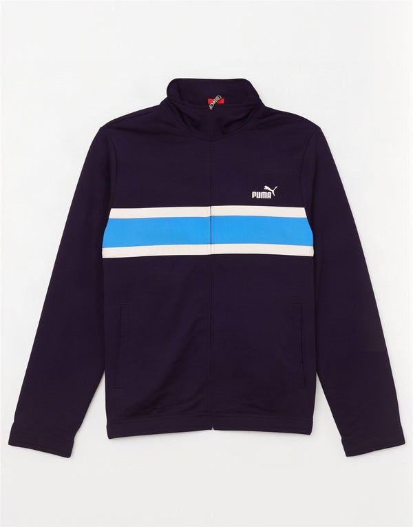 Puma Chaqueta de chándal para hombre, talla grande, poliéster con bloques de color azul marino