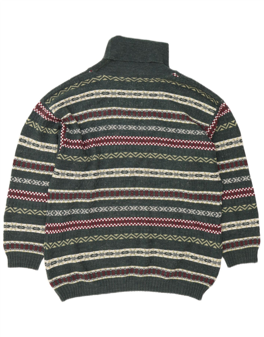 Vintage hombres rollo cuello jersey suéter grande verde feria isla