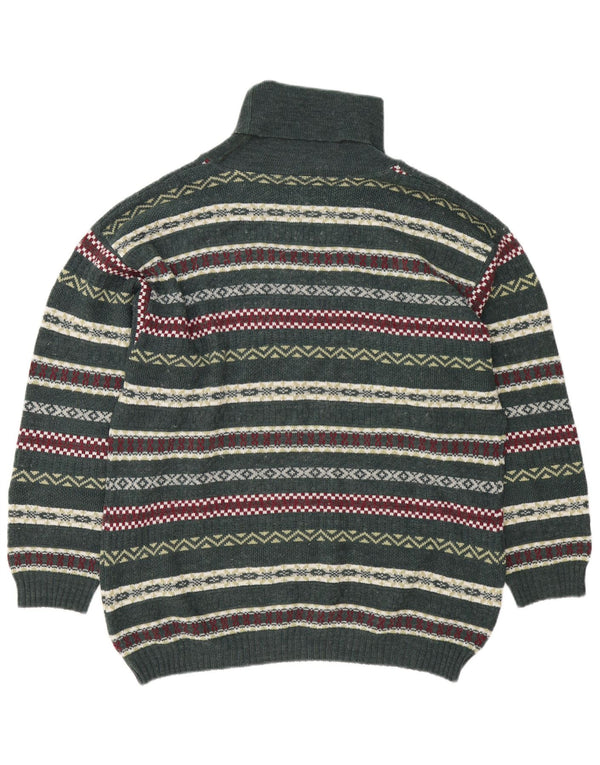 Vintage hombres rollo cuello jersey suéter grande verde feria isla