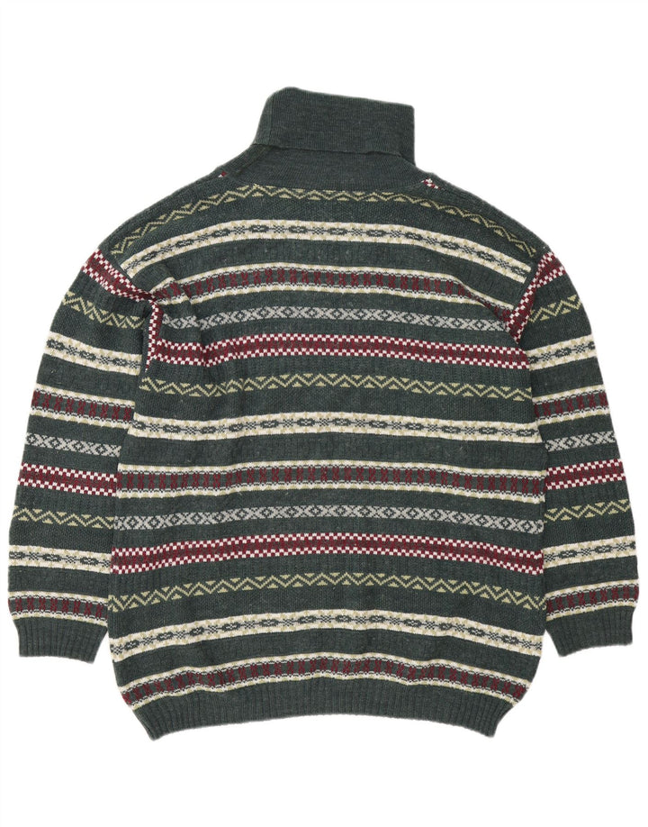 Vintage hombres rollo cuello jersey suéter grande verde feria isla