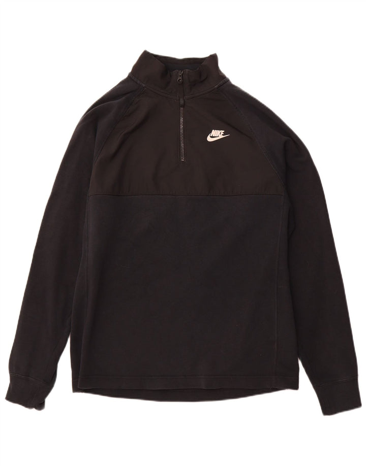 NIKE Hombre Graphic Zip Neck Sudadera Jumper Pequeño Algodón Negro
