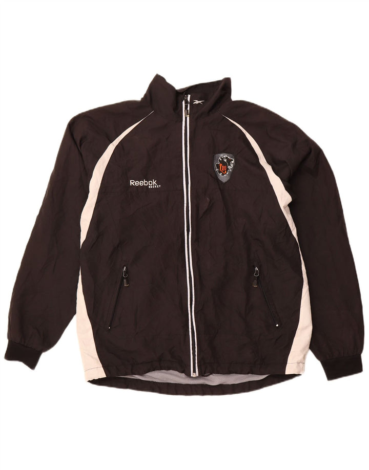 REEBOK Hombre Hockey Chándal Top Chaqueta Grande Negro Colorblock Poliéster