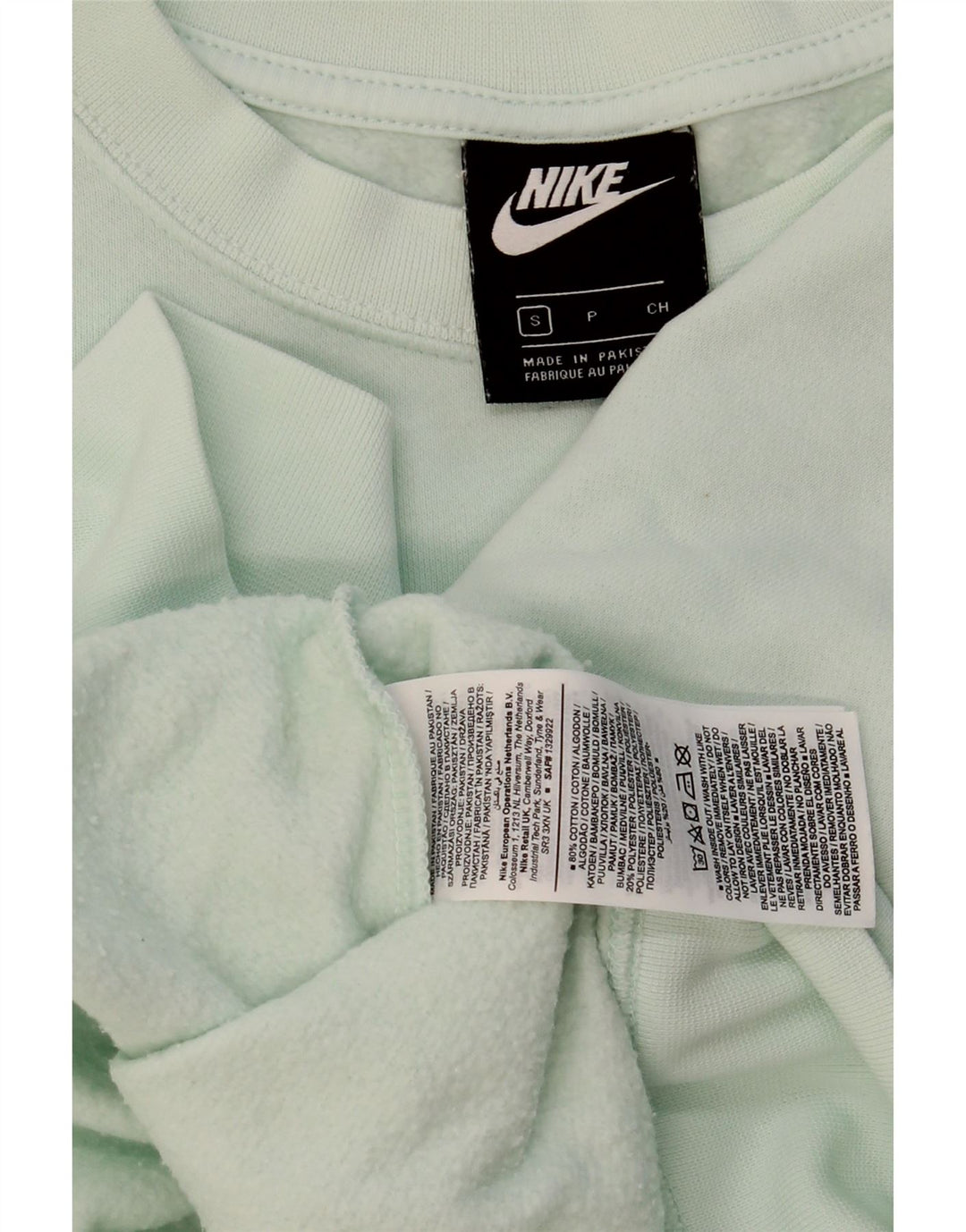 NIKE Womens Oversized Crop Sweatshirt Jumper UK 10 Small Turquoise Cotton Vintage Nike and Second-Hand Nike from Messina Hembry 