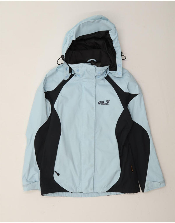 Jack Wolfskin Chaqueta impermeable con capucha para mujer UK 40 Small Blue Colourblock