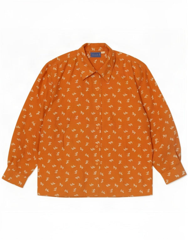 Vintage mujer patrón abstracto camisa Reino Unido 10 pequeña naranja animal impresión seda