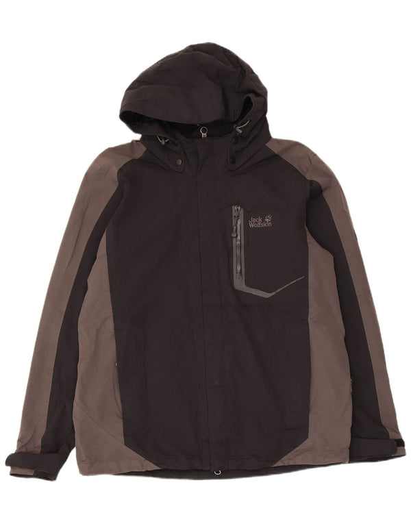 Jack Wolfskin Chaqueta impermeable con capucha para hombre UK 36/38 Medium Black Colourblock