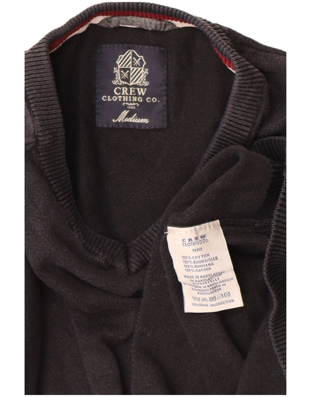 CREW CLOTHING Suéter con cuello en V para hombre Algodón negro mediano