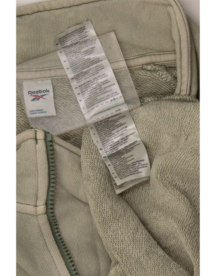 REEBOK Hombre Cremallera Cuello Sudadera Jumper Grande Caqui Algodón