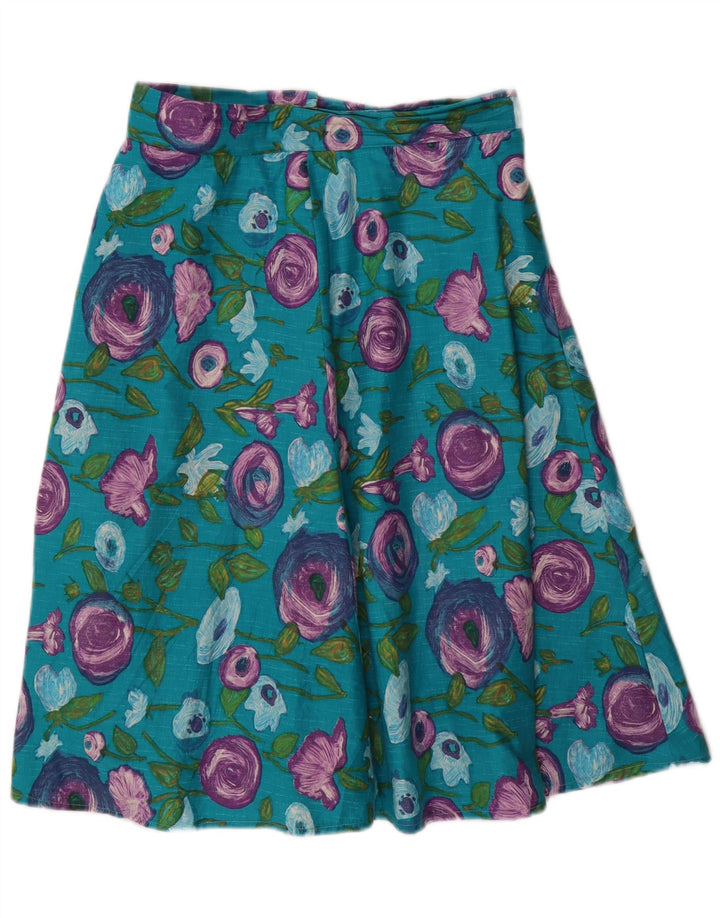 VINTAGE Falda acampanada para mujer W28 Azul medio Floral