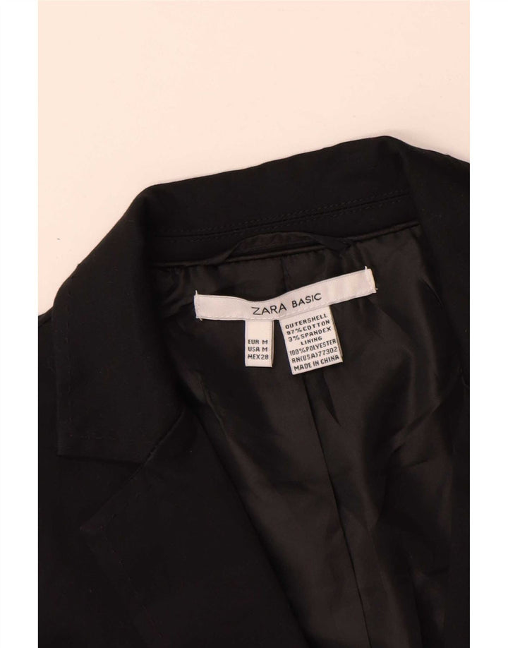 Zara Chaqueta Blazer De 1 Botón para Mujer UK 42 Mediana Algodón Negro