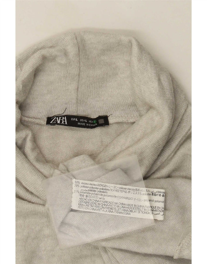 Zara Mujer Top Manga Larga UK 44 Large Viscosa Gris Moteada